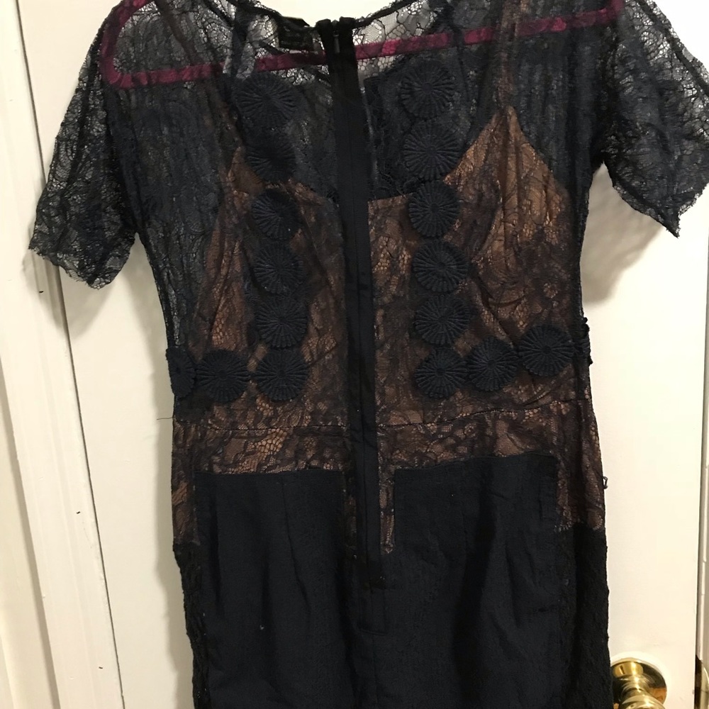 Navy lace corset style cocktail dress